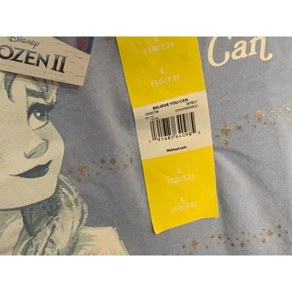 Disney Frozen Elsa Blue Long Sleeve Shirt Size L 10-12 (Believe you Can) - Picture 4 of 5